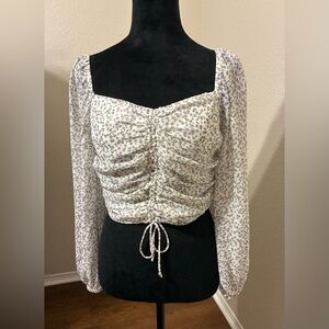 Cotton Candy LA Floral Crop Top, Sheer Long Sleeves, Back Zip, Adj. Front, Sz M